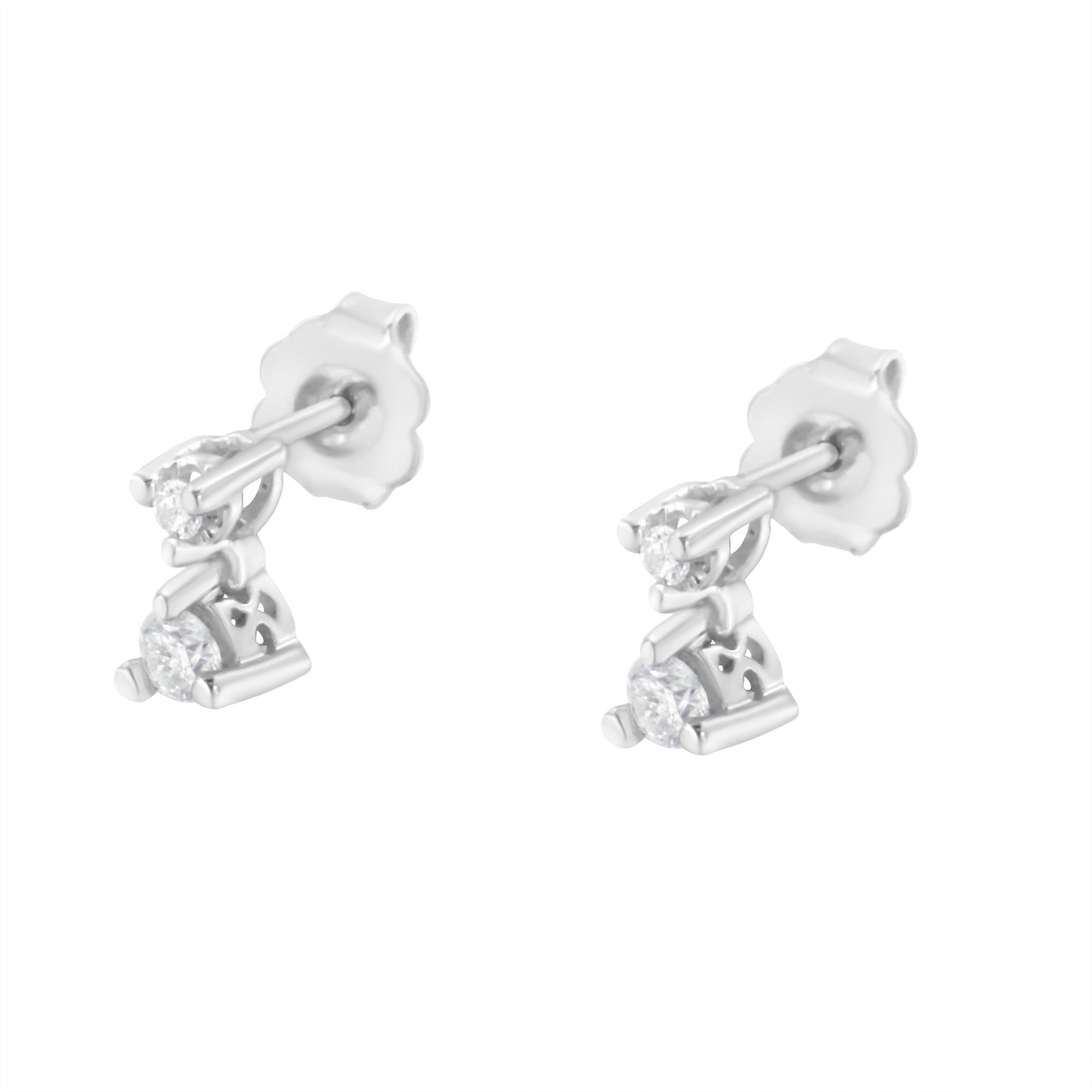 14K White Gold 1/4 Cttw Double Diamond Drop and Dangle Stud Earrings (H-I Color, SI1-SI2 Clarity) Bids.com