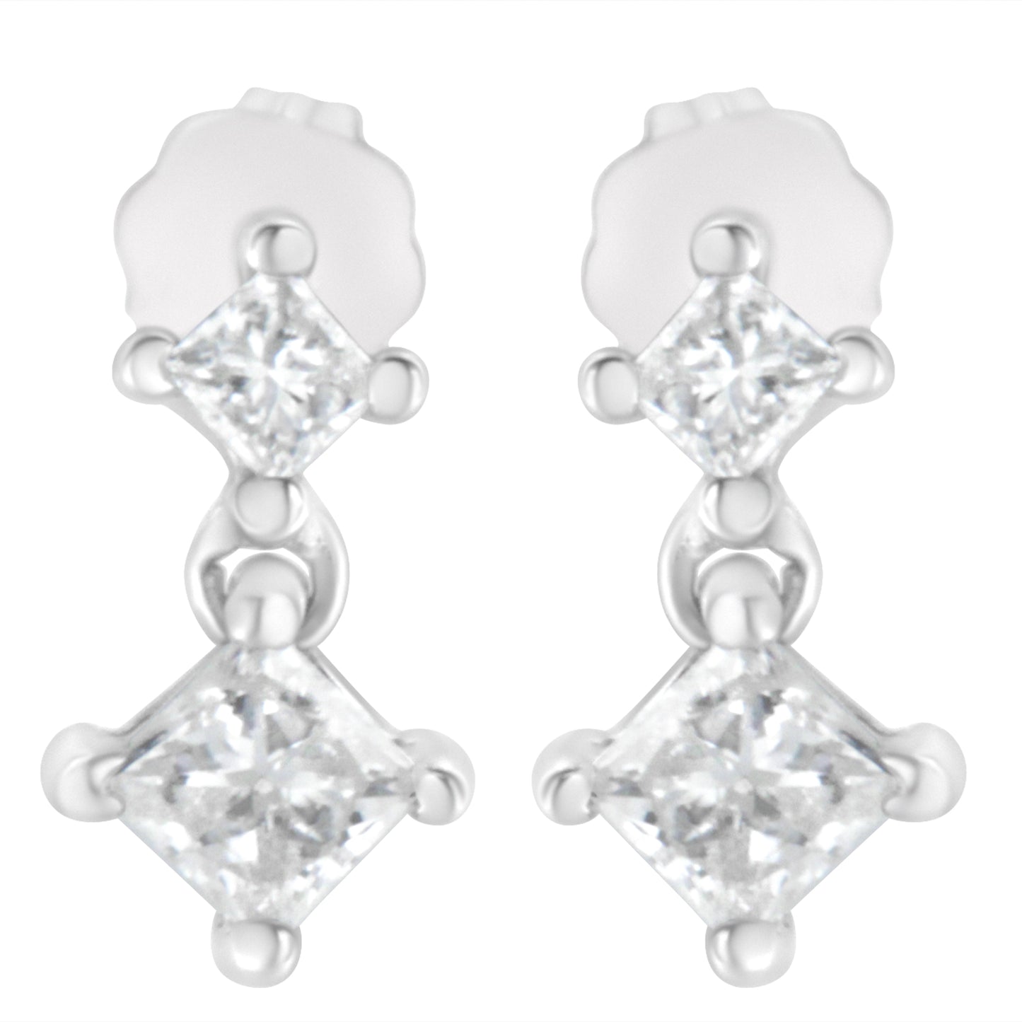 14K White Gold 3/4 cttw Double Diamond Princess-Cut Stud Earrings (I-J Clarity, I2-I3 Color) Bids.com