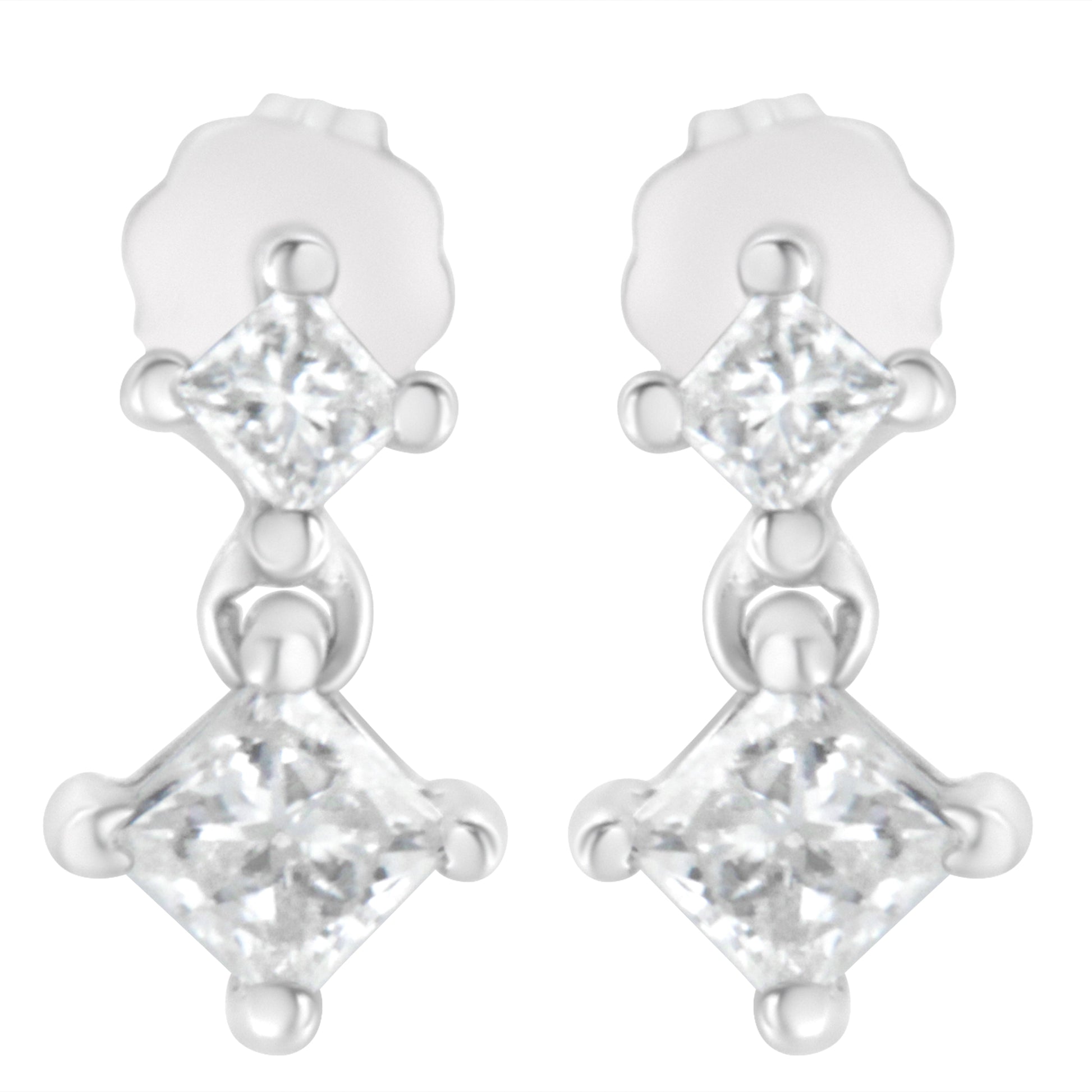 14K White Gold 3/4 cttw Double Diamond Princess-Cut Stud Earrings (I-J Clarity, I2-I3 Color) Bids.com