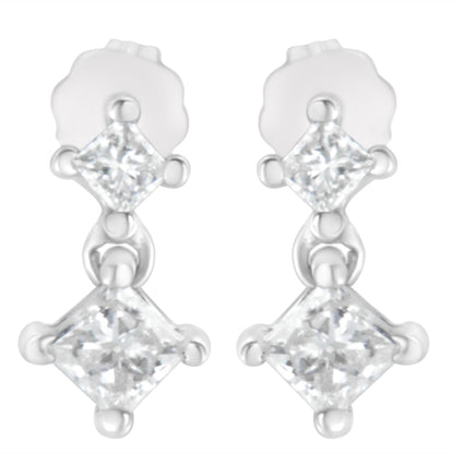 14K White Gold 3/4 cttw Double Diamond Princess-Cut Stud Earrings (I-J Clarity, I2-I3 Color) Bids.com