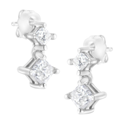 14K White Gold 3/4 cttw Double Diamond Princess-Cut Stud Earrings (I-J Clarity, I2-I3 Color) Bids.com