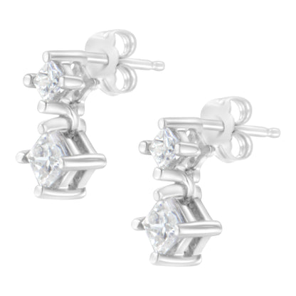 14K White Gold 3/4 cttw Double Diamond Princess-Cut Stud Earrings (I-J Clarity, I2-I3 Color) Bids.com