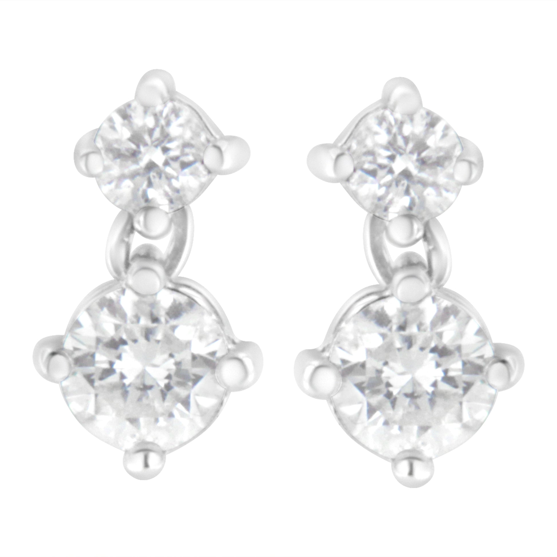 14K White Gold 1 cttw Double Diamond Stud Earrings (H-I Clarity, SI2-I1 Color) Bids.com