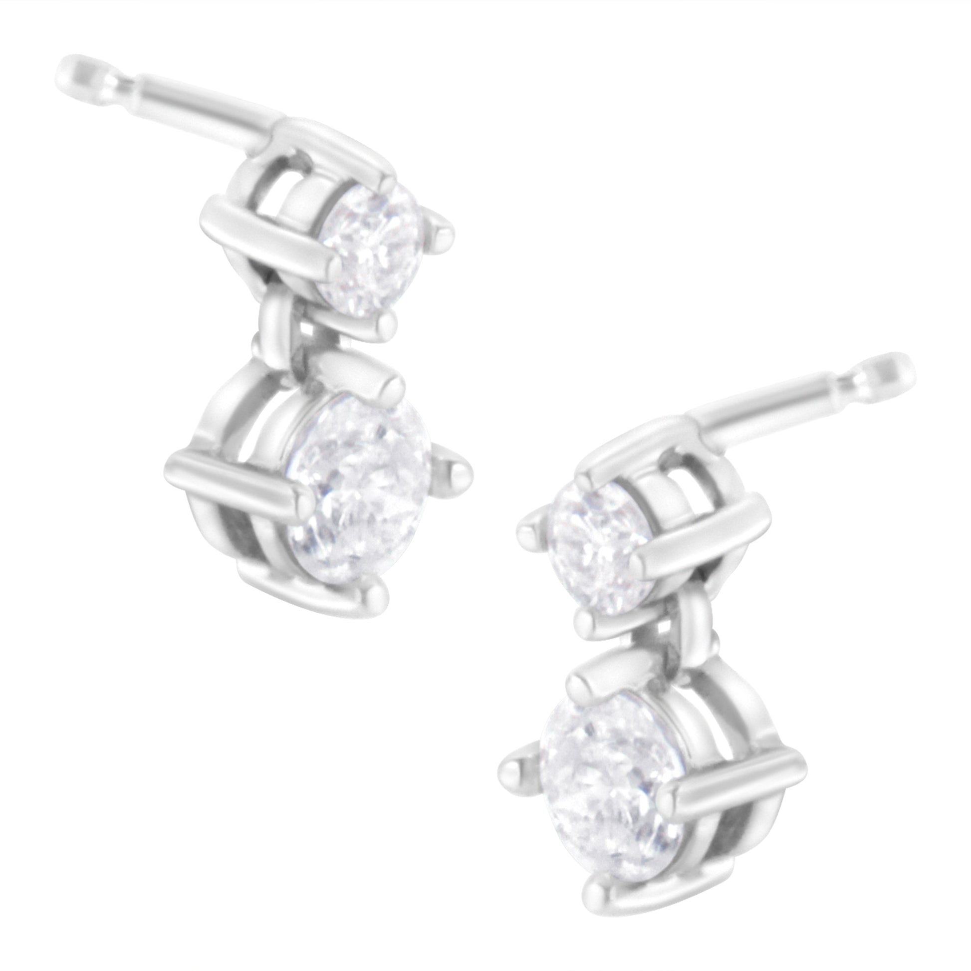 14K White Gold 1 cttw Double Diamond Stud Earrings (H-I Clarity, SI2-I1 Color) Bids.com