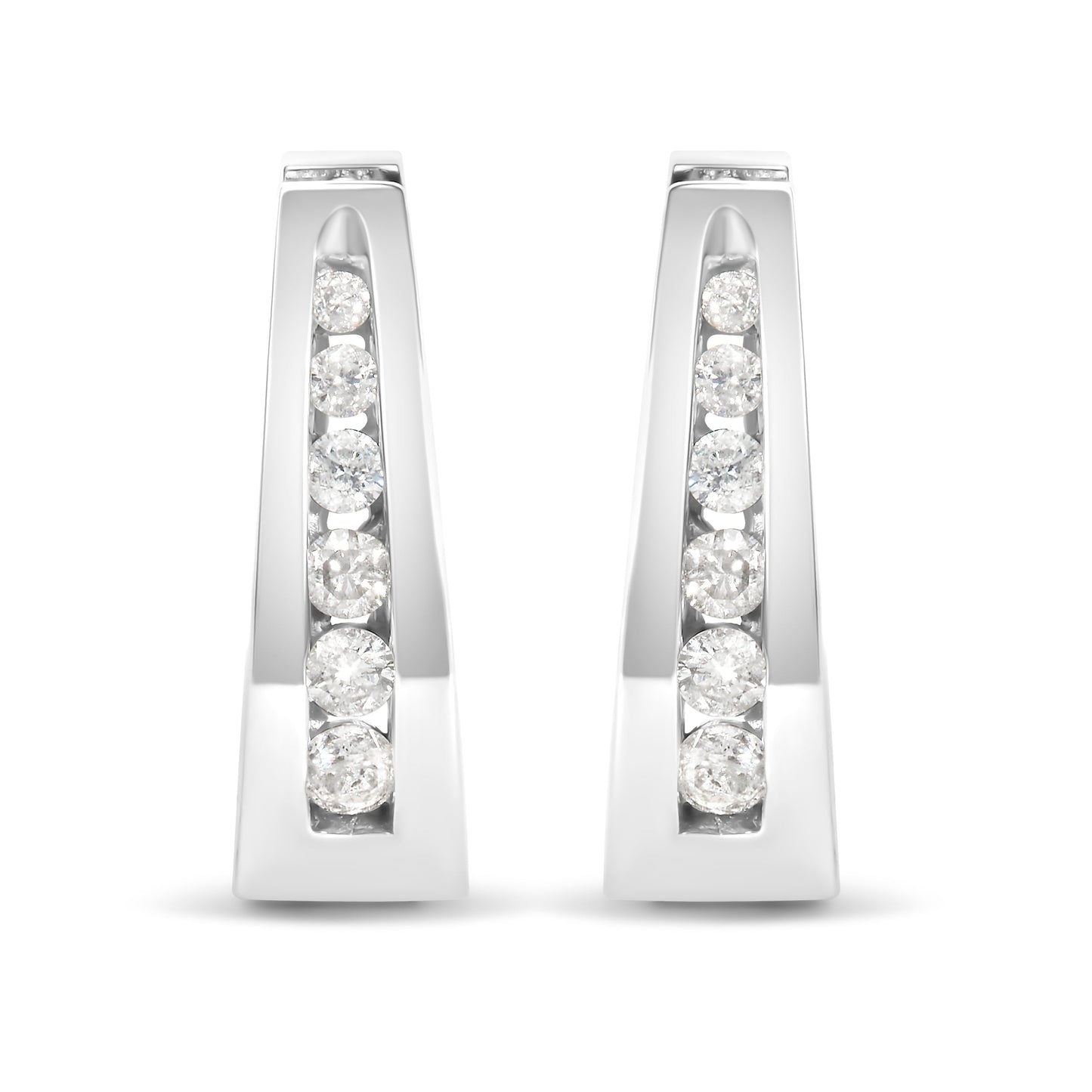 14k White Gold 1/4 Cttw Channel-Set Brilliant Round-Cut Diamond Hoop Earrings (I-J Color, I2-I3 Clarity) Bids.com