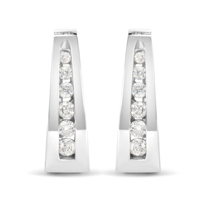 14k White Gold 1/4 Cttw Channel-Set Brilliant Round-Cut Diamond Hoop Earrings (I-J Color, I2-I3 Clarity) Bids.com