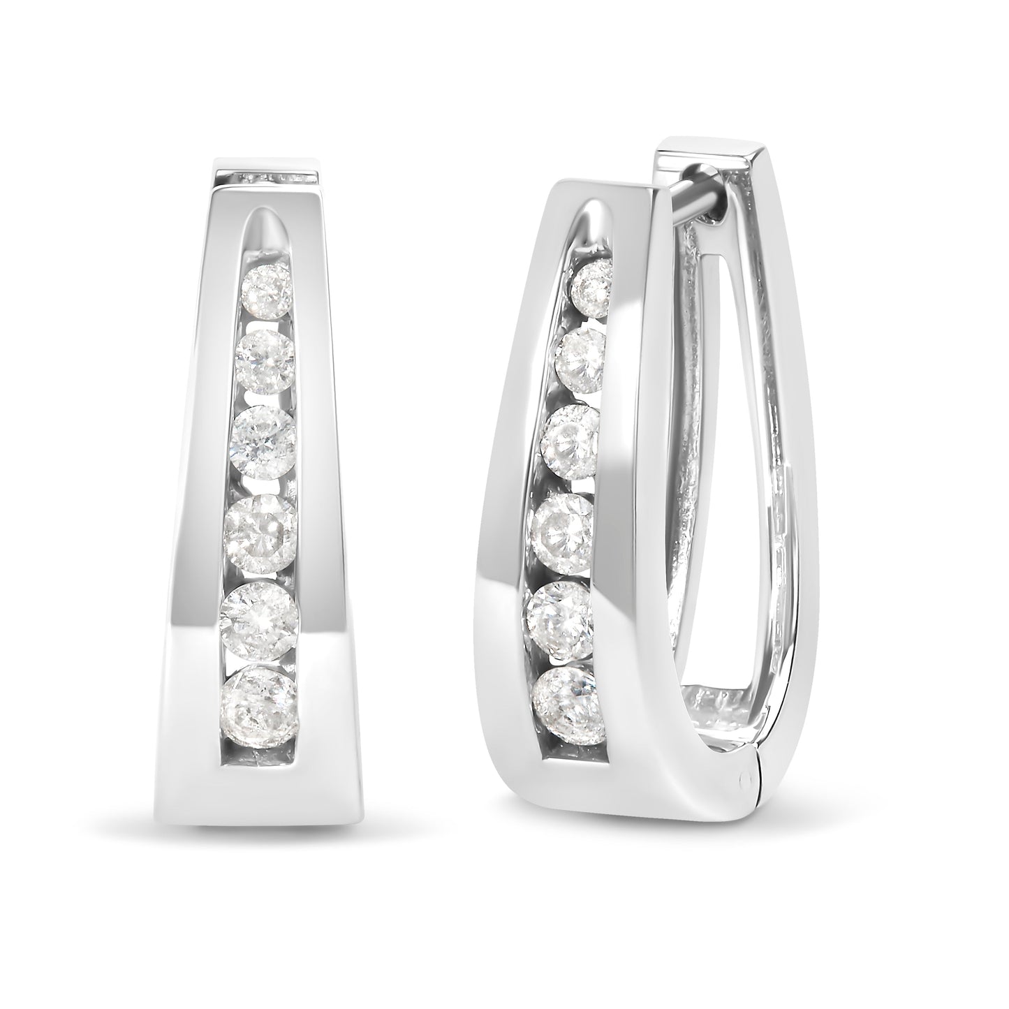 14k White Gold 1/4 Cttw Channel-Set Brilliant Round-Cut Diamond Hoop Earrings (I-J Color, I2-I3 Clarity) Bids.com