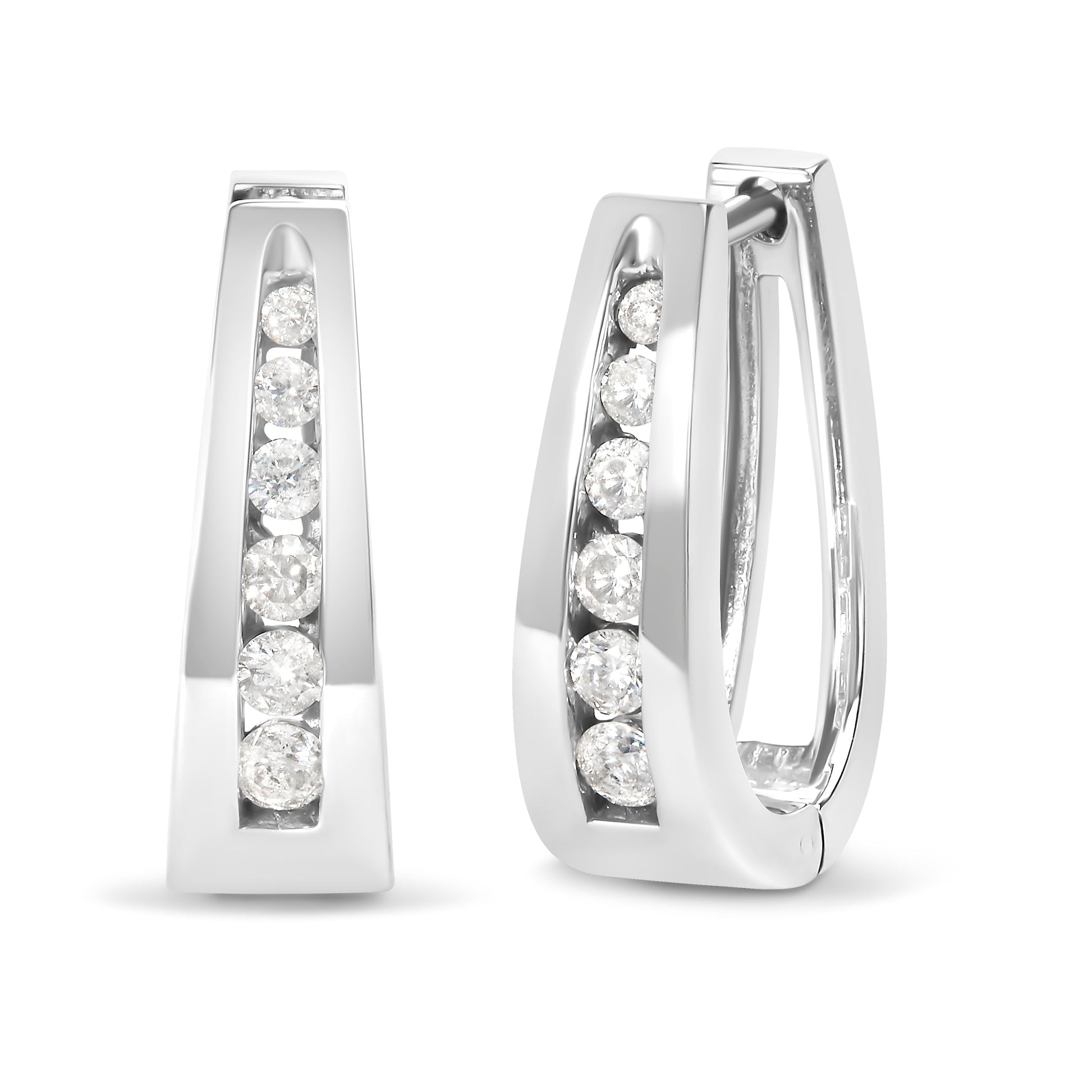 14k White Gold 1/4 Cttw Channel-Set Brilliant Round-Cut Diamond Hoop Earrings (I-J Color, I2-I3 Clarity) Bids.com
