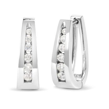 14k White Gold 1/4 Cttw Channel-Set Brilliant Round-Cut Diamond Hoop Earrings (I-J Color, I2-I3 Clarity) Bids.com