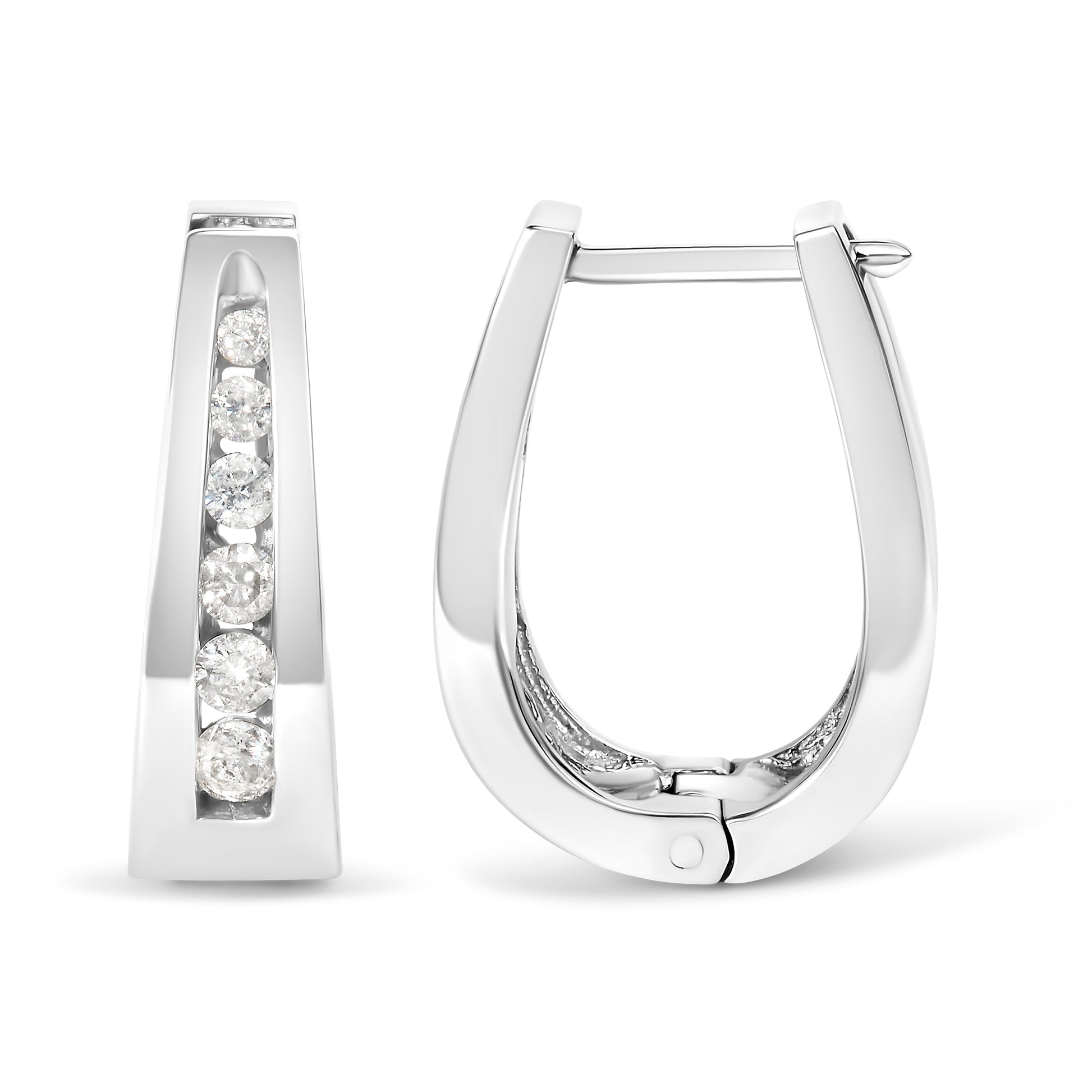 14k White Gold 1/4 Cttw Channel-Set Brilliant Round-Cut Diamond Hoop Earrings (I-J Color, I2-I3 Clarity) Bids.com