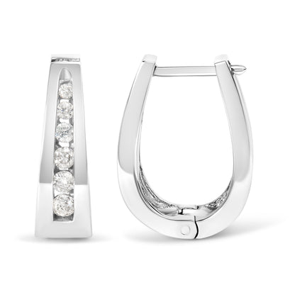 14k White Gold 1/4 Cttw Channel-Set Brilliant Round-Cut Diamond Hoop Earrings (I-J Color, I2-I3 Clarity) Bids.com