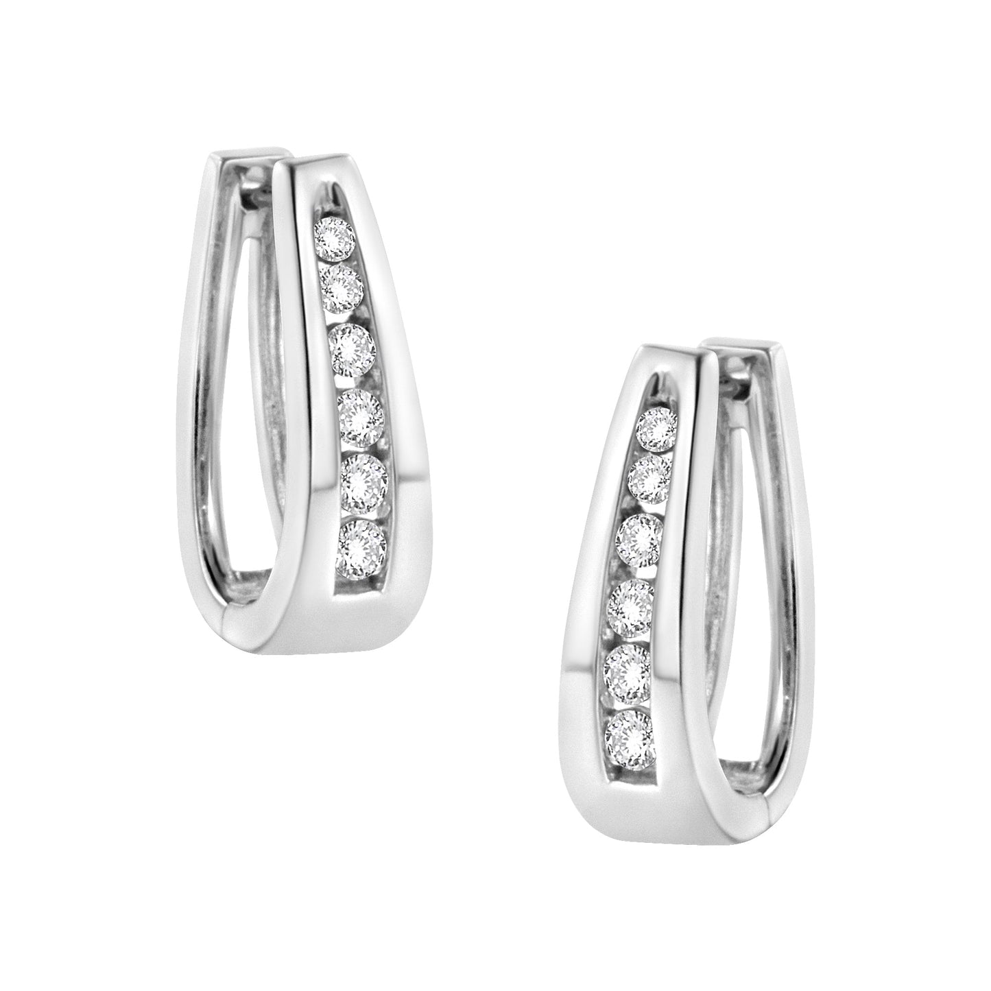 14k White Gold 1/4 Cttw Channel-Set Brilliant Round-Cut Diamond Hoop Earrings (I-J Color, I2-I3 Clarity) Bids.com