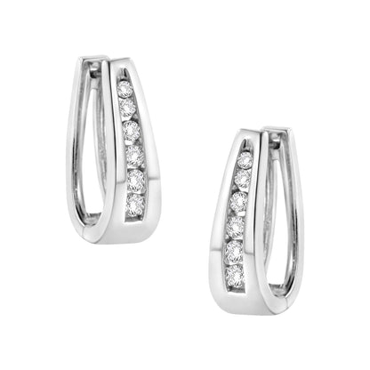 14k White Gold 1/4 Cttw Channel-Set Brilliant Round-Cut Diamond Hoop Earrings (I-J Color, I2-I3 Clarity) Bids.com