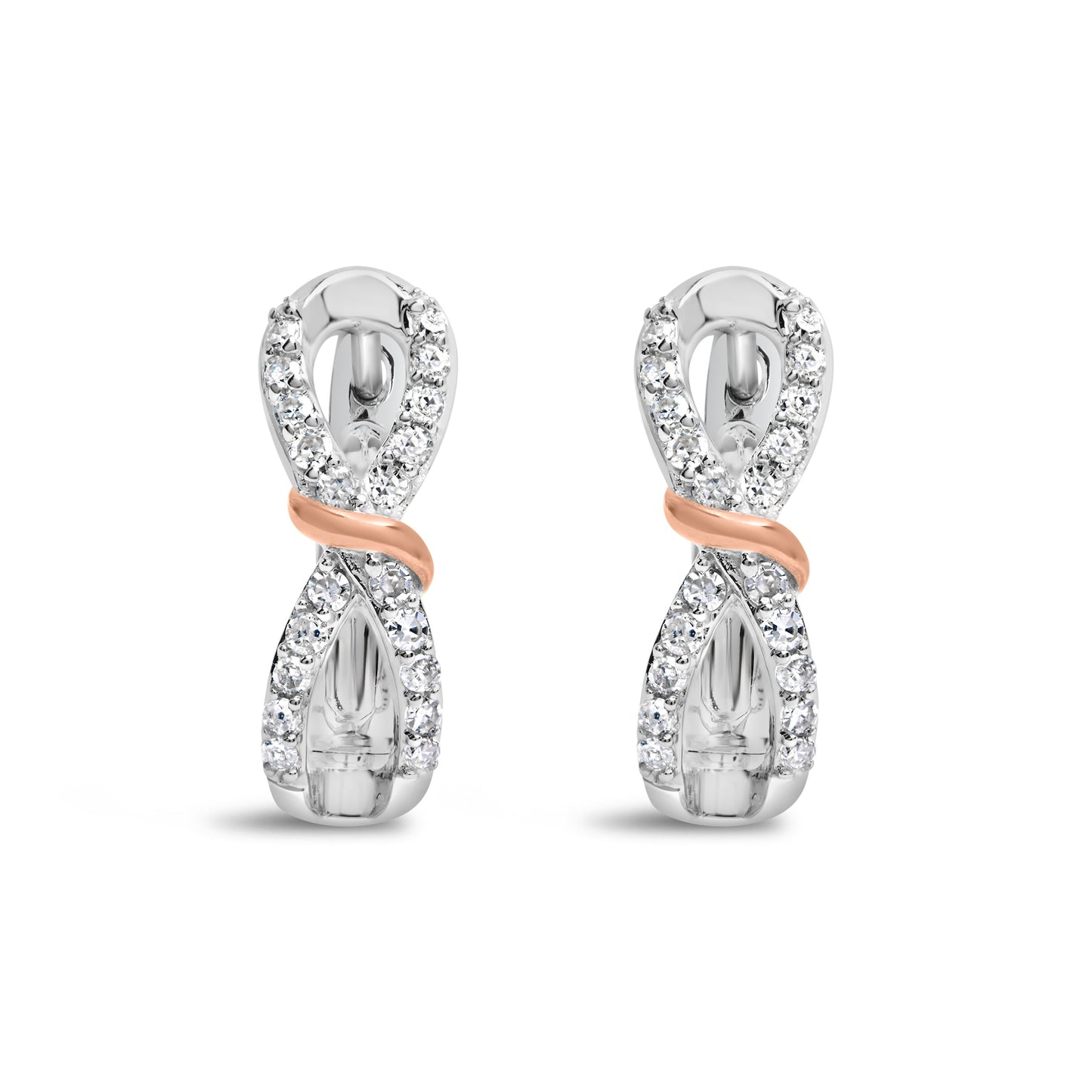 10K White and Rose Gold 1/3 Cttw Diamond Infinite and Ribbon Hoop Earrings (H-I Color, I1-I2 Clarity) Bids.com