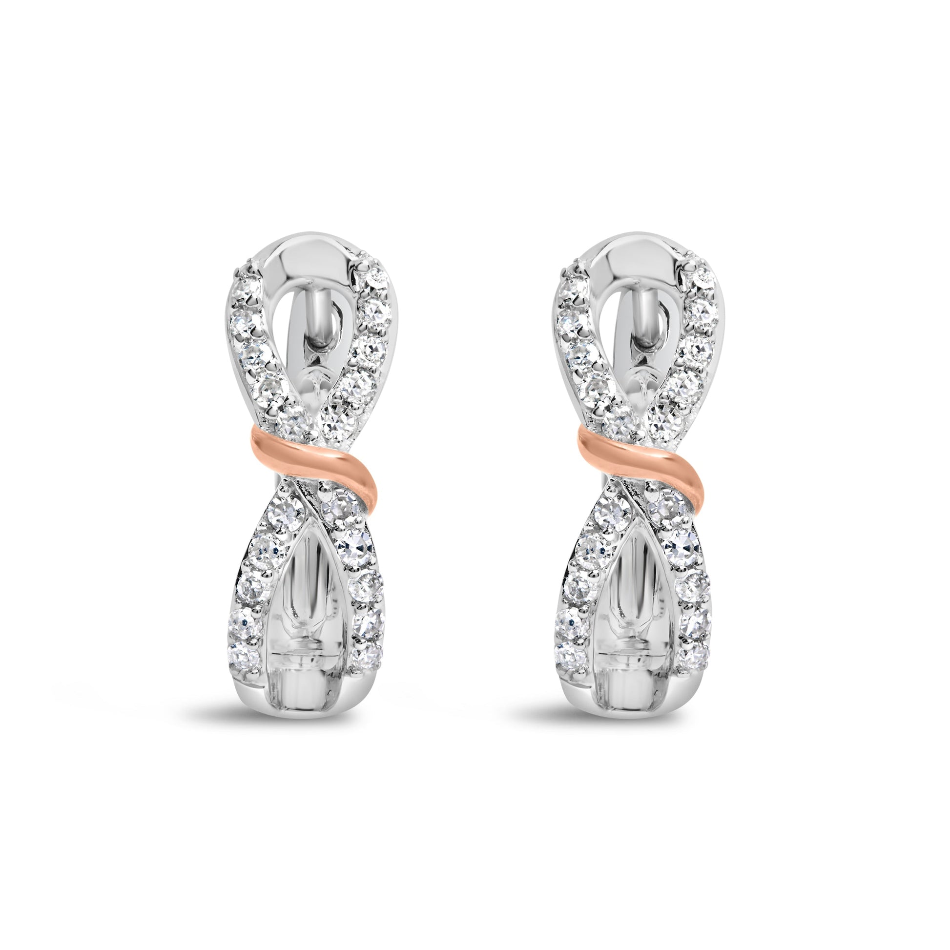 10K White and Rose Gold 1/3 Cttw Diamond Infinite and Ribbon Hoop Earrings (H-I Color, I1-I2 Clarity) Bids.com
