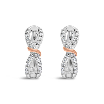 10K White and Rose Gold 1/3 Cttw Diamond Infinite and Ribbon Hoop Earrings (H-I Color, I1-I2 Clarity) Bids.com