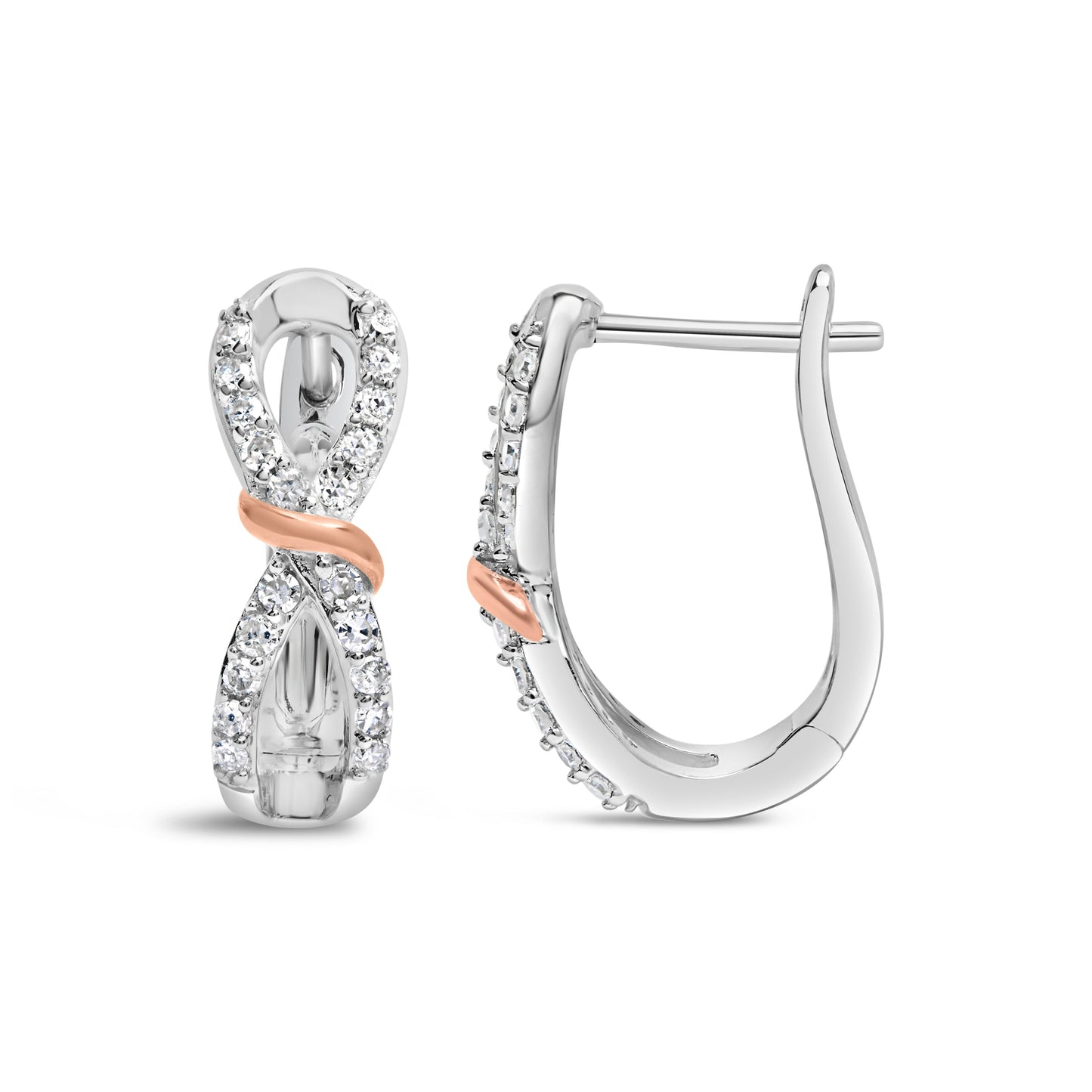 10K White and Rose Gold 1/3 Cttw Diamond Infinite and Ribbon Hoop Earrings (H-I Color, I1-I2 Clarity) Bids.com