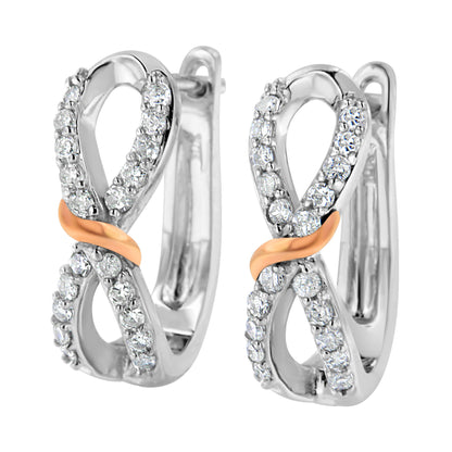 10K White and Rose Gold 1/3 Cttw Diamond Infinite and Ribbon Hoop Earrings (H-I Color, I1-I2 Clarity) Bids.com