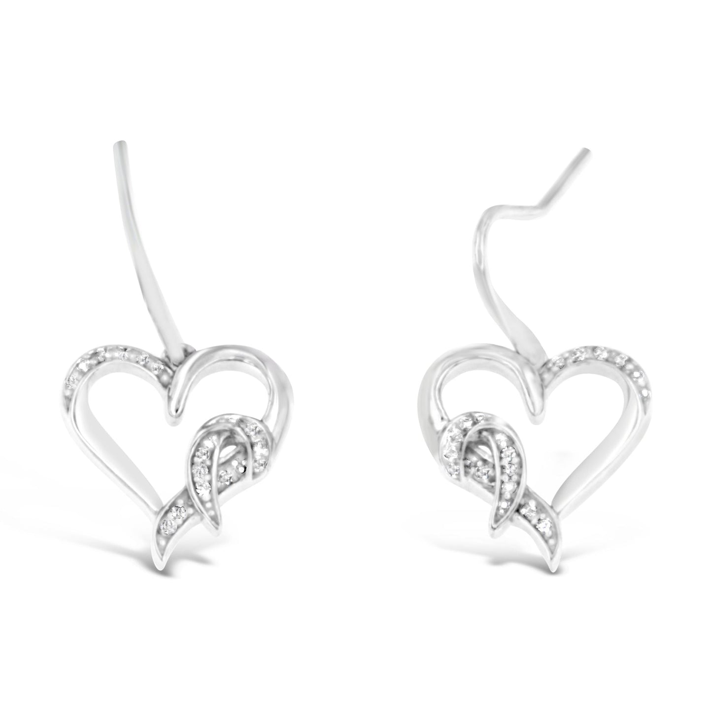 Sterling Silver Round Cut Diamond Heart Dangle Earrings (0.09 cttw, H-I Color, I1-I2 Clarity) Bids.com