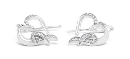 Sterling Silver Round Cut Diamond Heart Dangle Earrings (0.09 cttw, H-I Color, I1-I2 Clarity) Bids.com