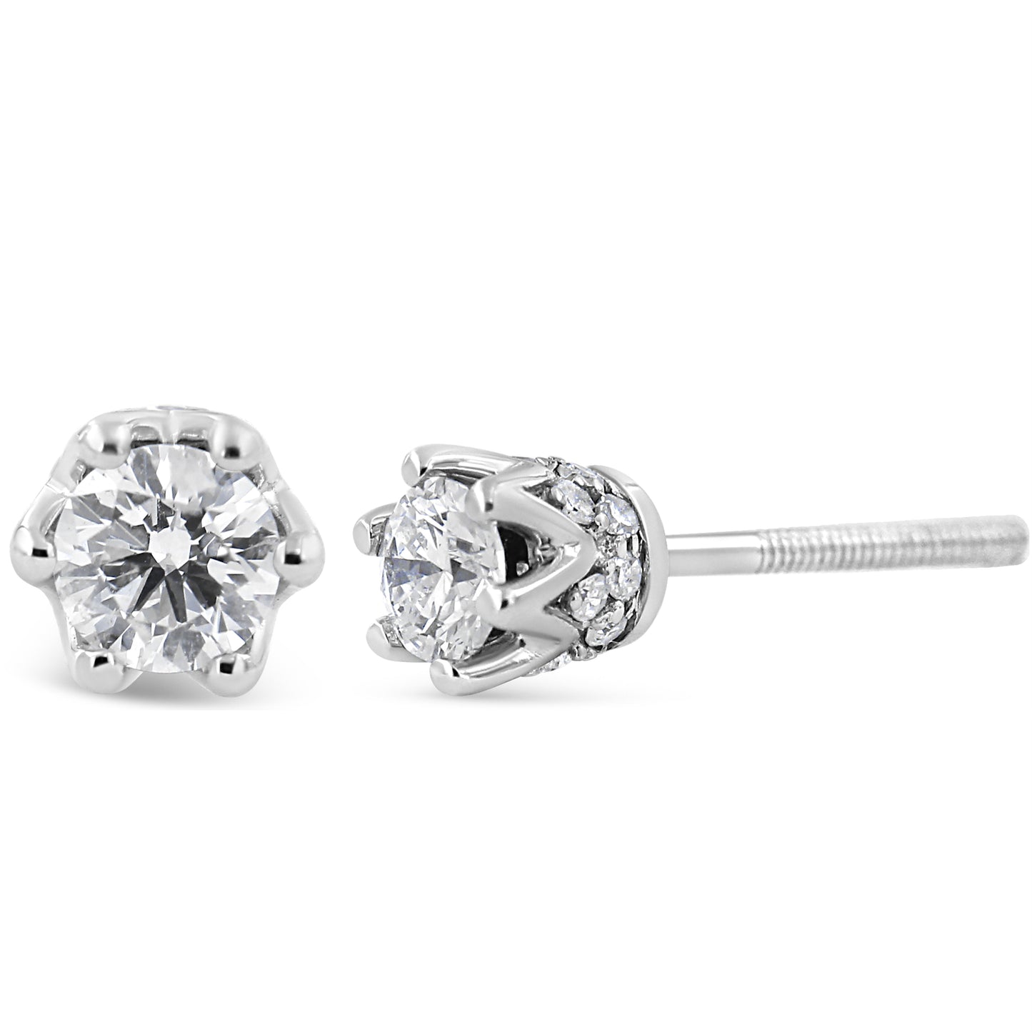 14K White Gold 1/2 Cttw Round Diamond Crown Stud Earring (I-J Color, I1-I2 Clarity) Bids.com