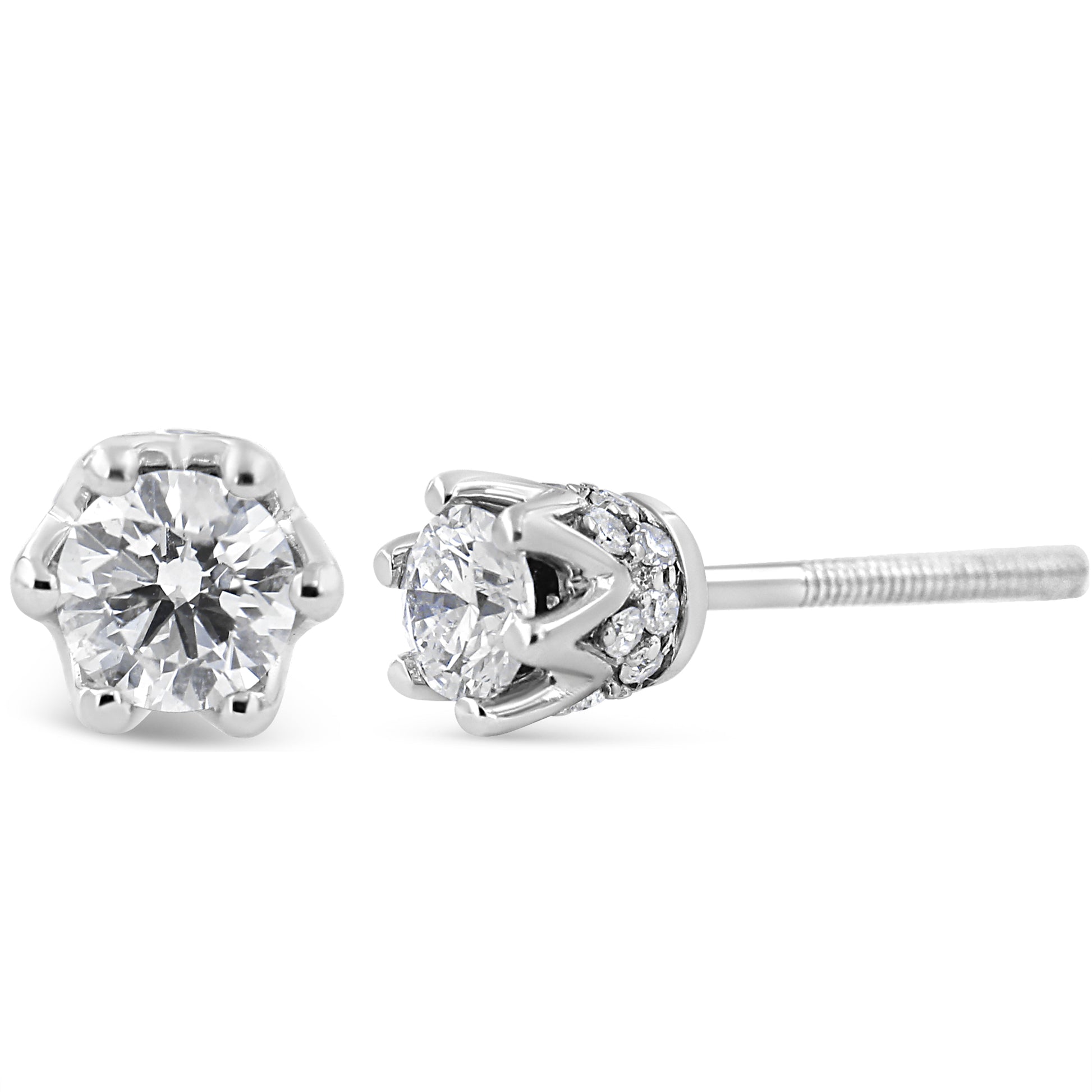 14K White Gold 1/2 Cttw Round Diamond Crown Stud Earring (I-J Color, I1-I2 Clarity) Bids.com