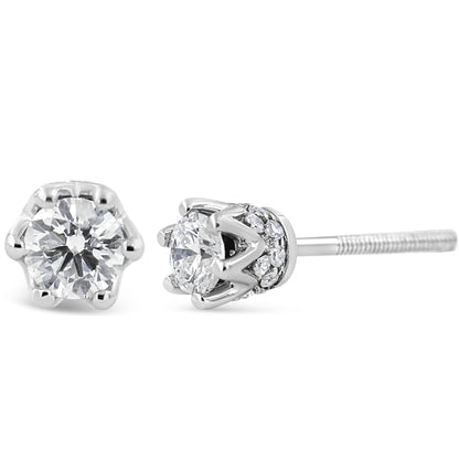 14K White Gold 1/2 Cttw Round Diamond Crown Stud Earring (I-J Color, I1-I2 Clarity) Bids.com