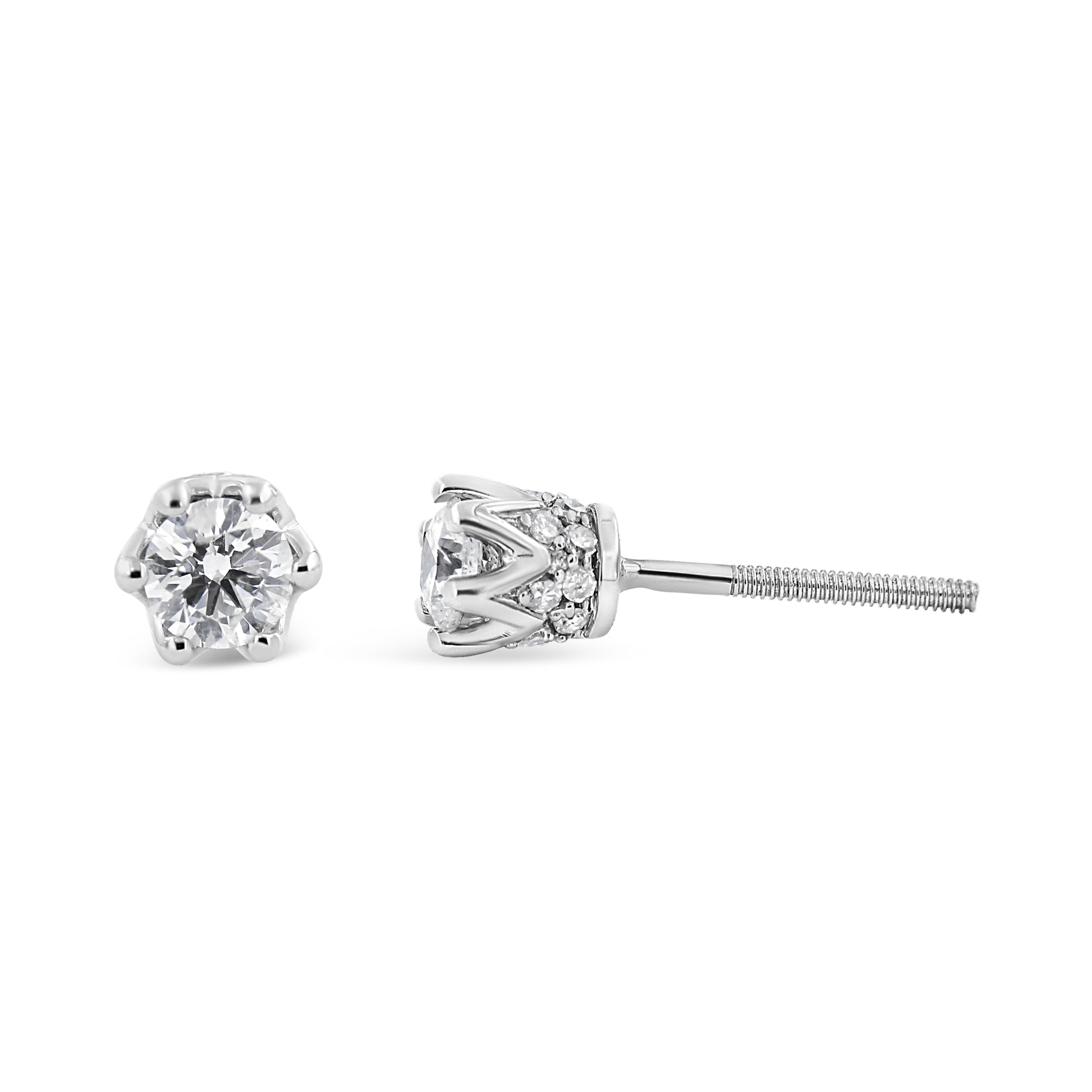14K White Gold 1/2 Cttw Round Diamond Crown Stud Earring (I-J Color, I1-I2 Clarity) Bids.com