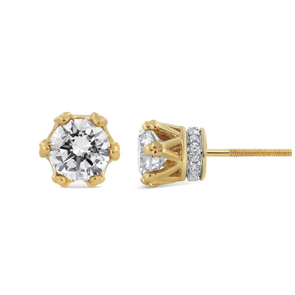 14K Yellow Gold 2.0 Cttw Round Diamond Crown Stud Earrings (I-J Color, I1-I2 Clarity) Bids.com