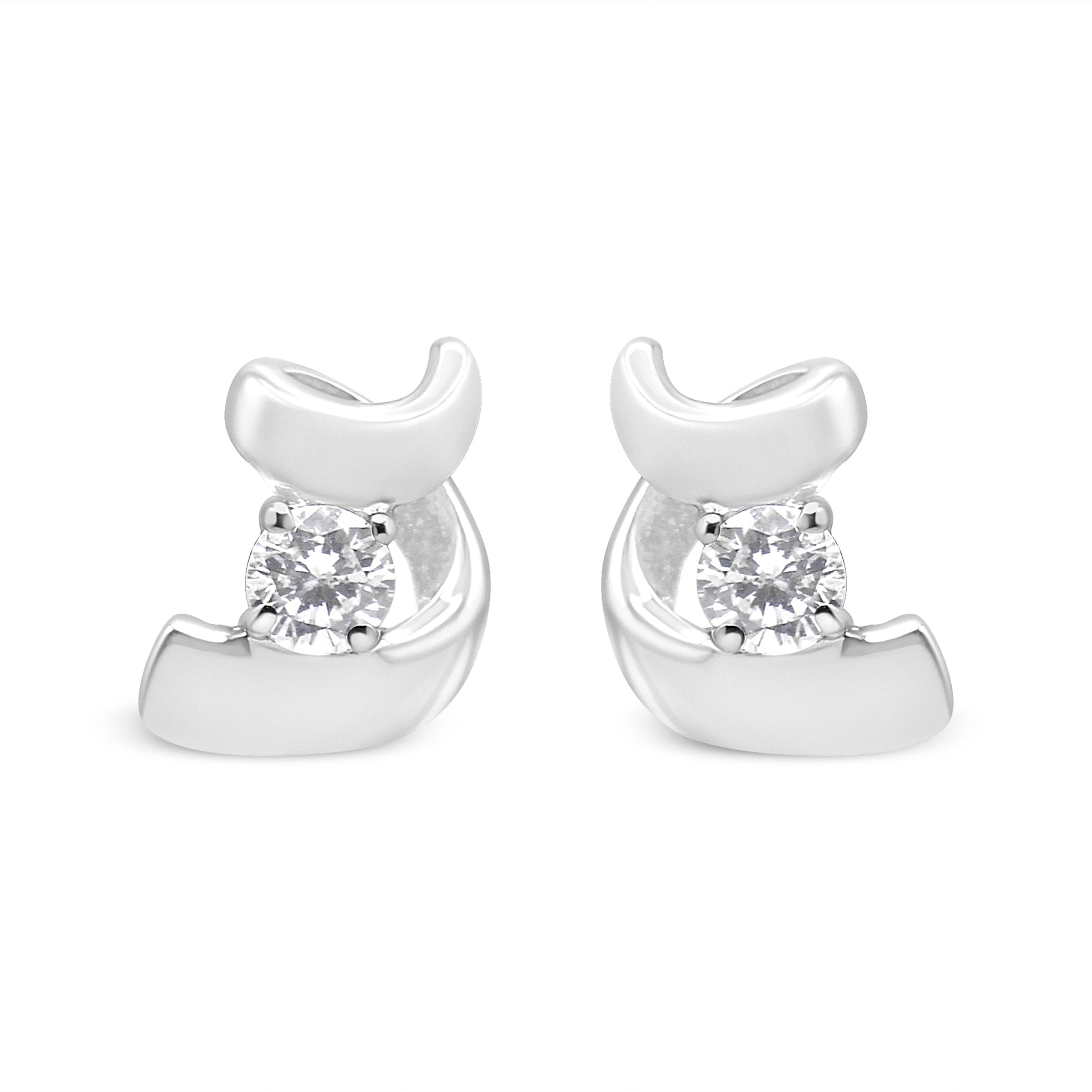 10K White Gold 1/10 Cttw Round Brilliant-Cut Diamond Espira Swirls Solitaire Push Back Stud Earrings (I-J Color, I1-I2 Clarity) Bids.com