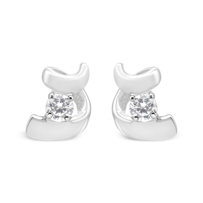 10K White Gold 1/10 Cttw Round Brilliant-Cut Diamond Espira Swirls Solitaire Push Back Stud Earrings (I-J Color, I1-I2 Clarity) Bids.com