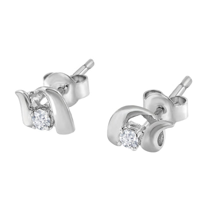 10K White Gold 1/10 Cttw Round Brilliant-Cut Diamond Espira Swirls Solitaire Push Back Stud Earrings (I-J Color, I1-I2 Clarity) Bids.com