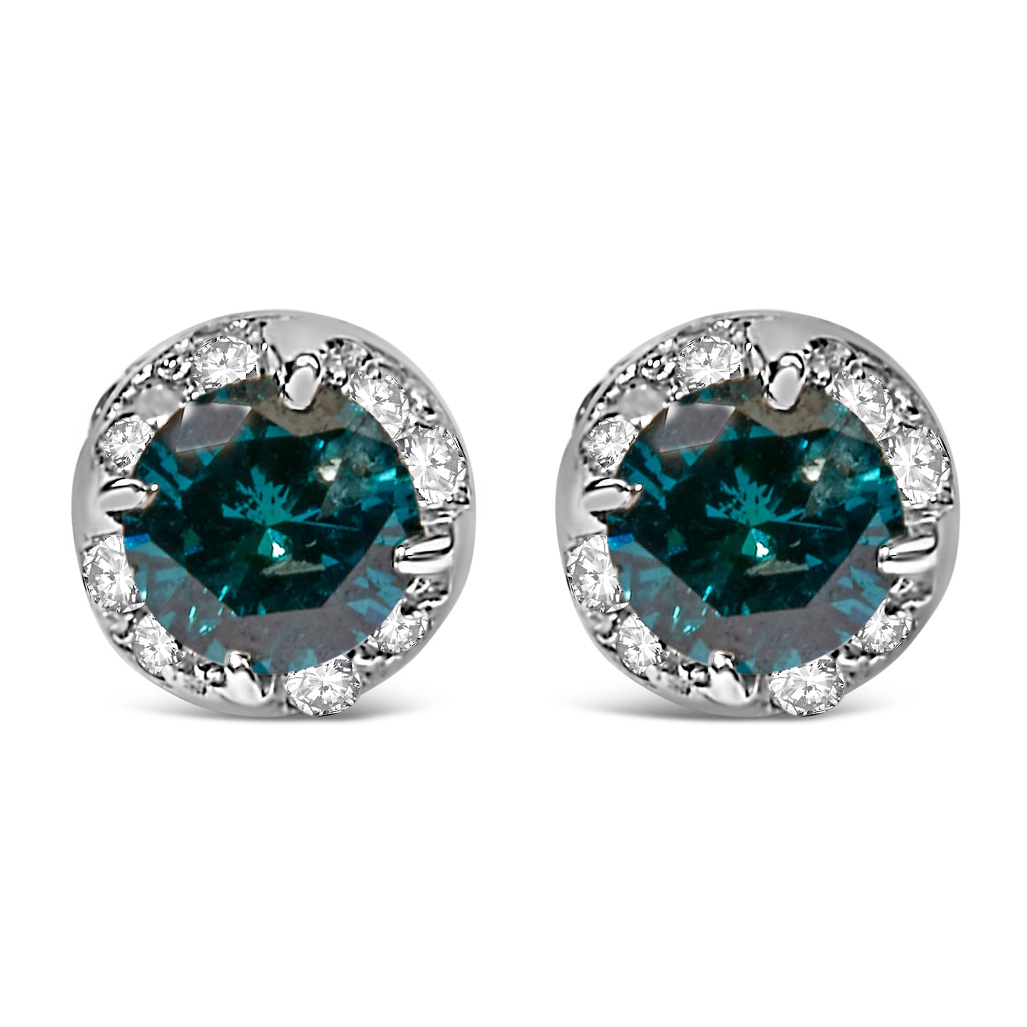 14K White Gold 1/2 cttw White and Treated Blue Round Diamond Earrings (I-J I2-I3) Bids.com
