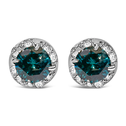 14K White Gold 1/2 cttw White and Treated Blue Round Diamond Earrings (I-J I2-I3) Bids.com