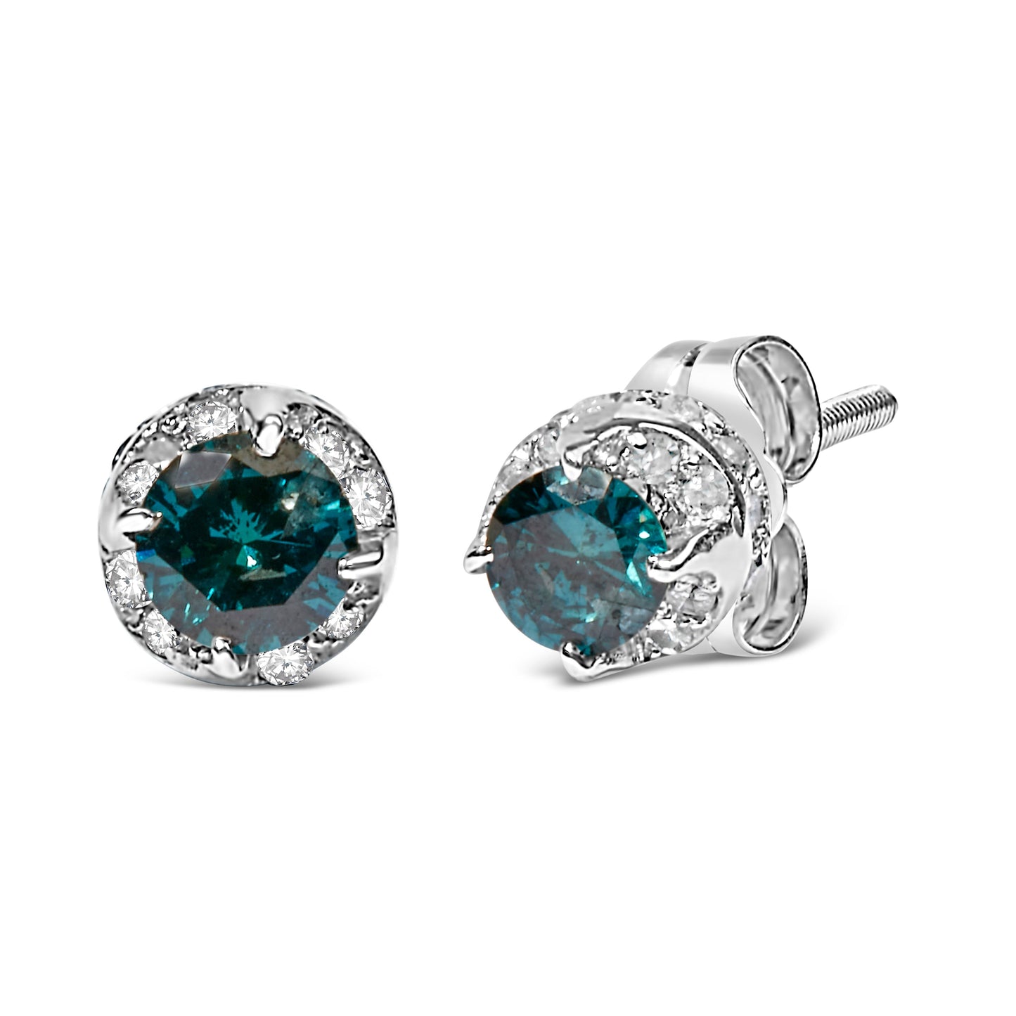 14K White Gold 1/2 cttw White and Treated Blue Round Diamond Earrings (I-J I2-I3) Bids.com