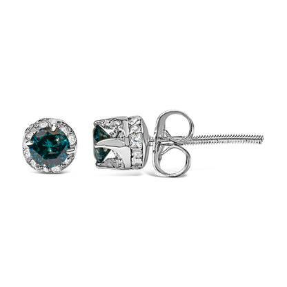 14K White Gold 1/2 cttw White and Treated Blue Round Diamond Earrings (I-J I2-I3) Bids.com