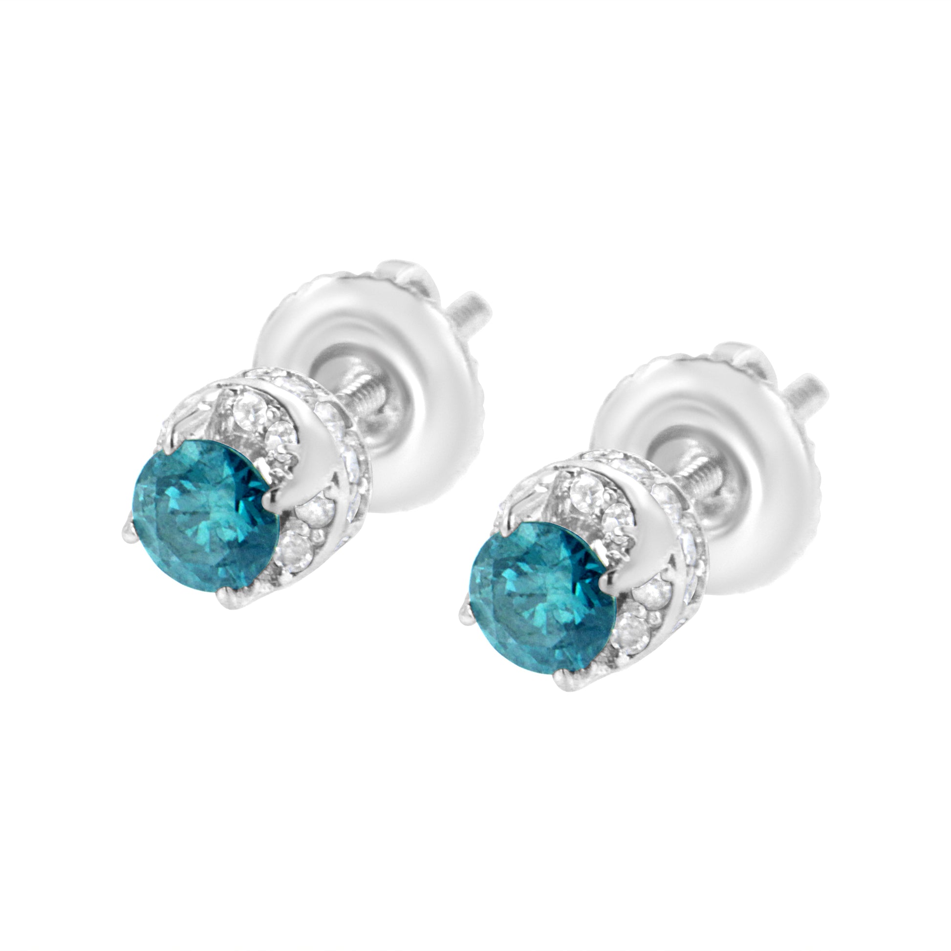 14K White Gold 1/2 cttw White and Treated Blue Round Diamond Earrings (I-J I2-I3) Bids.com