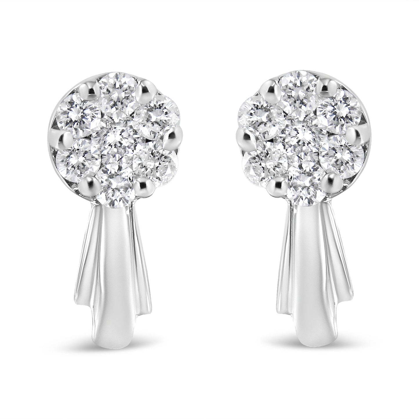 14K White Gold 3/4 Cttw Diamond Floral Cluster Drop and Dangle Stud Earrings (H-I Color, I1-I2 Clarity) Bids.com