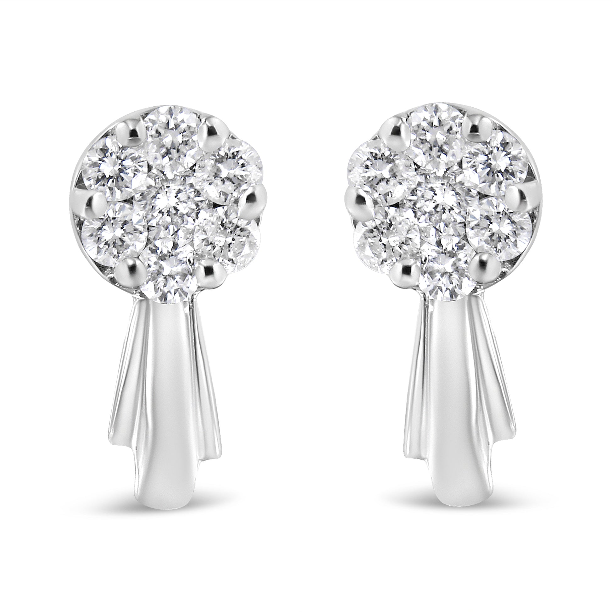 14K White Gold 3/4 Cttw Diamond Floral Cluster Drop and Dangle Stud Earrings (H-I Color, I1-I2 Clarity) Bids.com