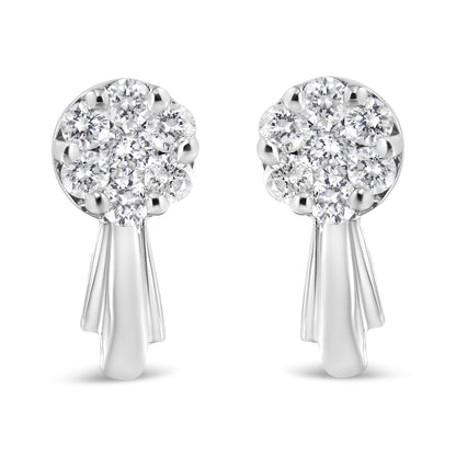 14K White Gold 3/4 Cttw Diamond Floral Cluster Drop and Dangle Stud Earrings (H-I Color, I1-I2 Clarity) Bids.com