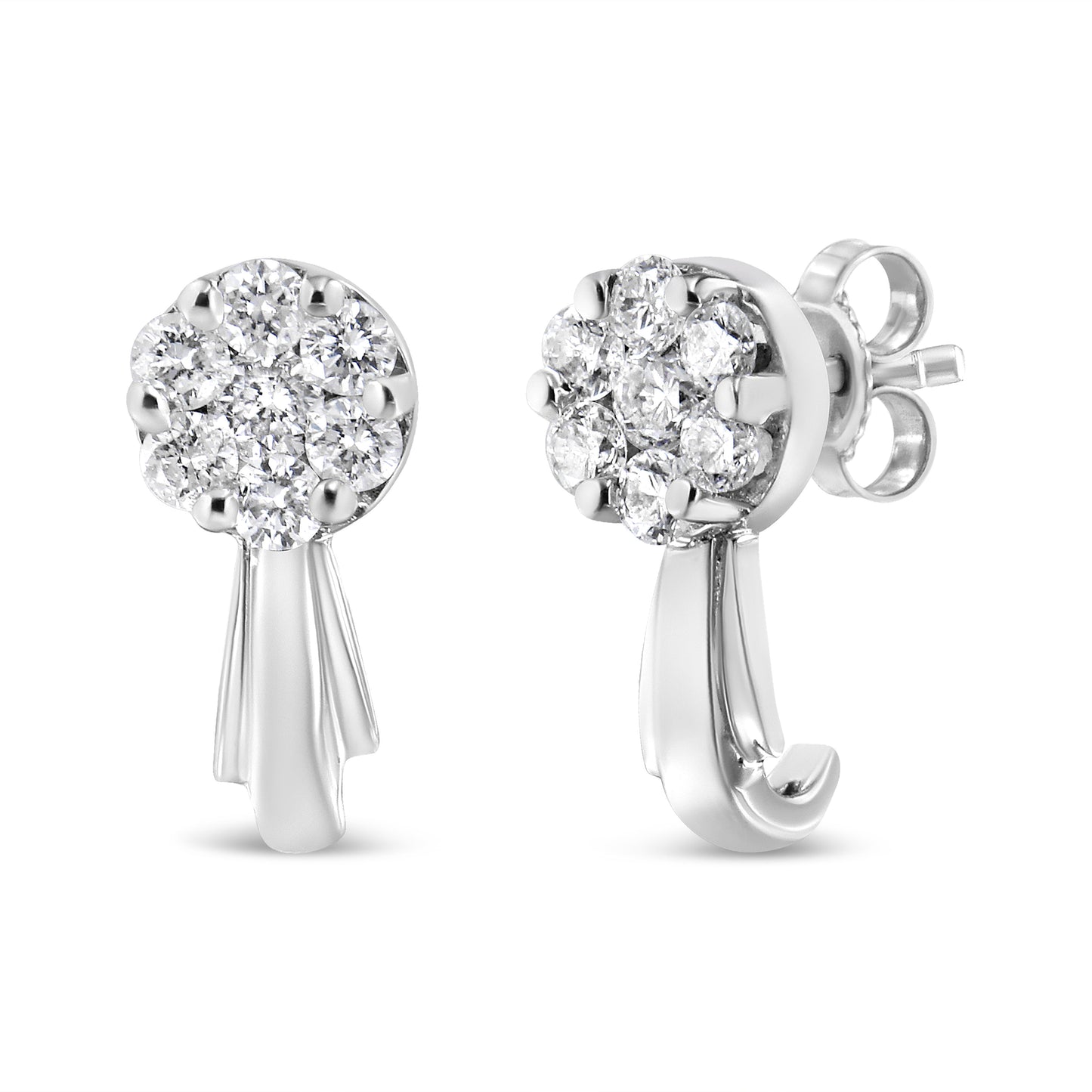 14K White Gold 3/4 Cttw Diamond Floral Cluster Drop and Dangle Stud Earrings (H-I Color, I1-I2 Clarity) Bids.com