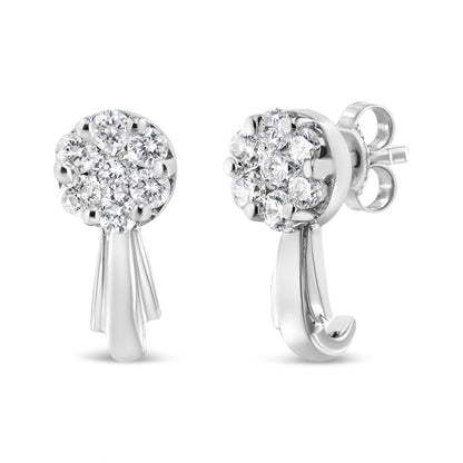 14K White Gold 3/4 Cttw Diamond Floral Cluster Drop and Dangle Stud Earrings (H-I Color, I1-I2 Clarity) Bids.com
