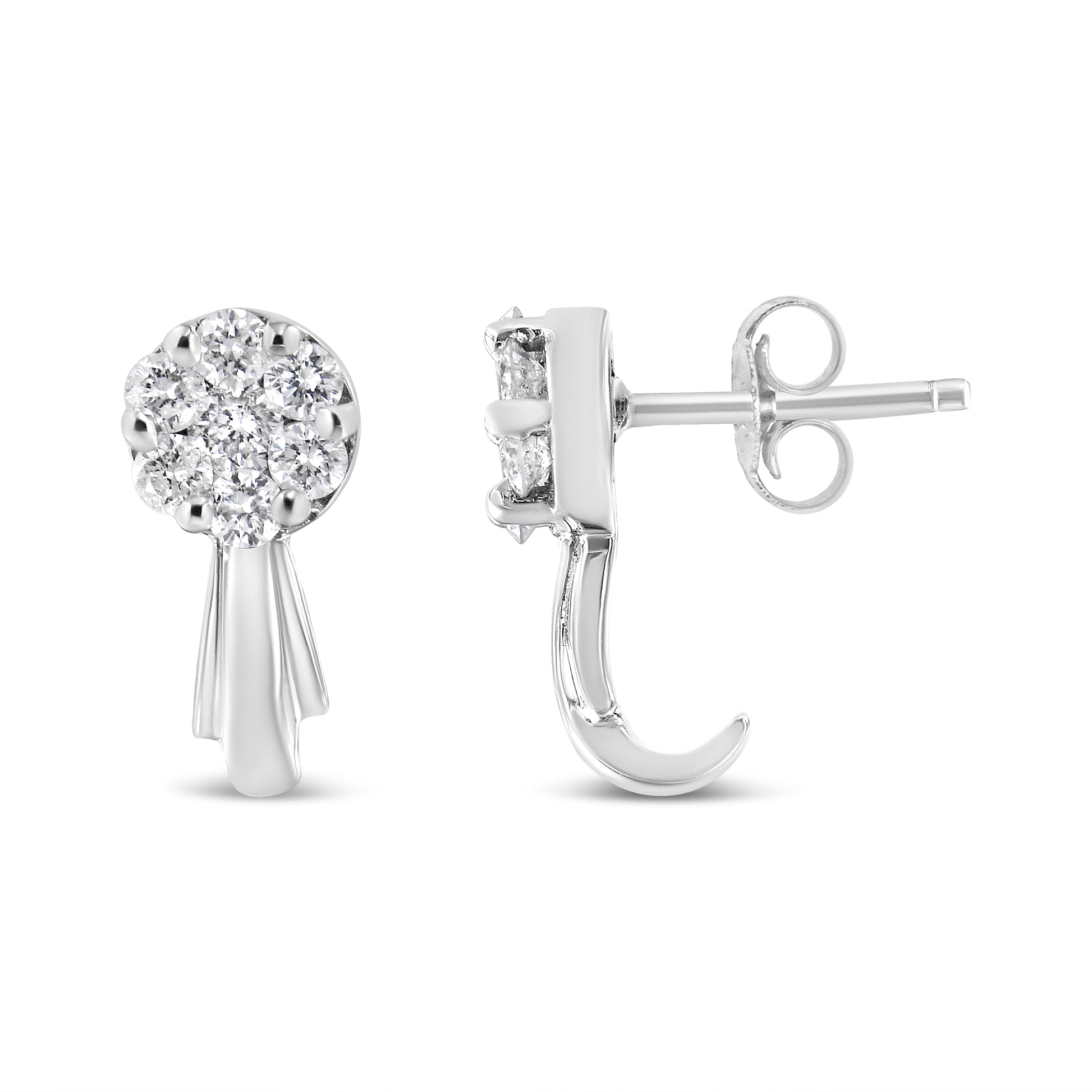 14K White Gold 3/4 Cttw Diamond Floral Cluster Drop and Dangle Stud Earrings (H-I Color, I1-I2 Clarity) Bids.com
