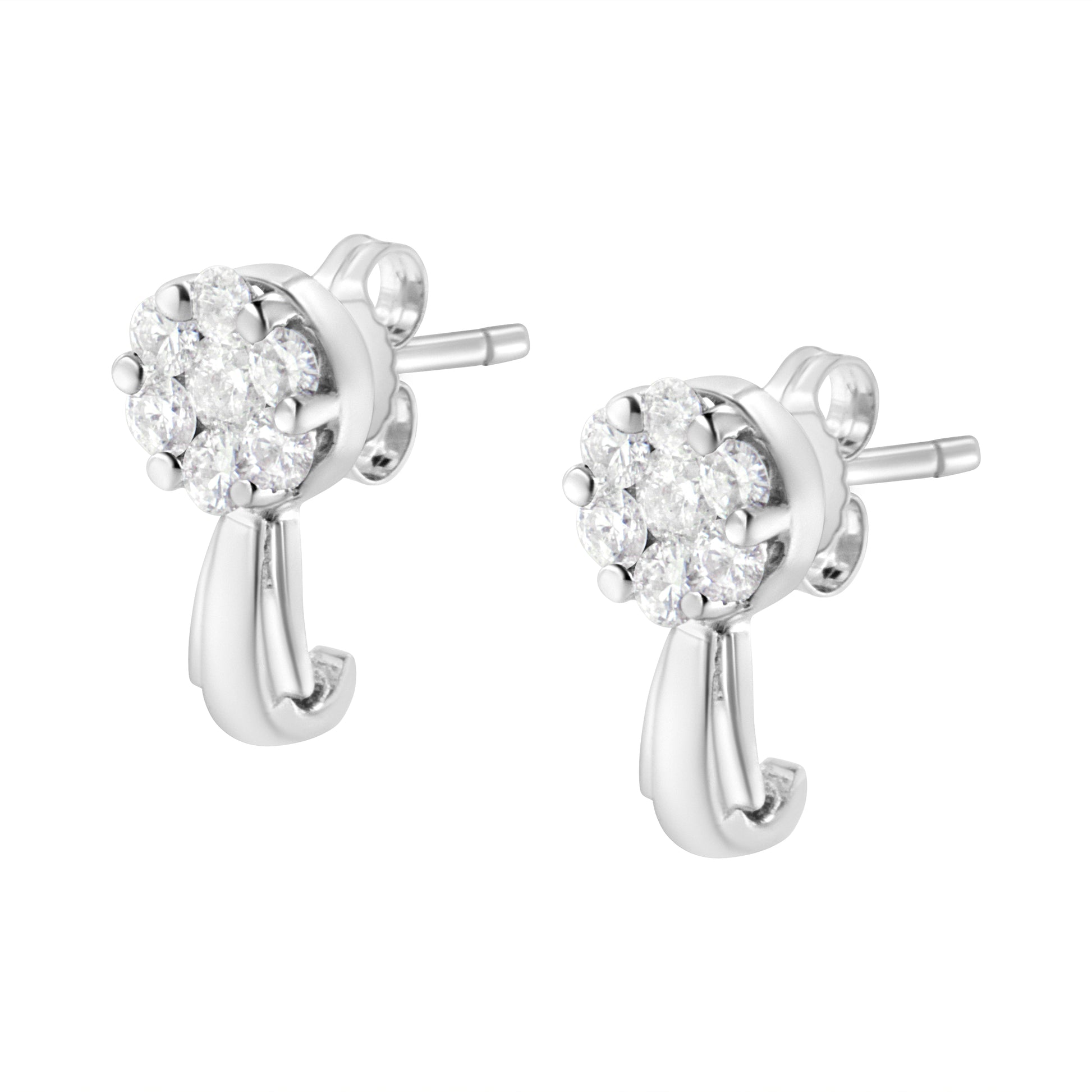 14K White Gold 3/4 Cttw Diamond Floral Cluster Drop and Dangle Stud Earrings (H-I Color, I1-I2 Clarity) Bids.com