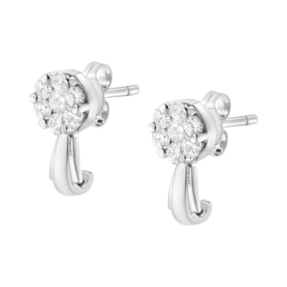 14K White Gold 3/4 Cttw Diamond Floral Cluster Drop and Dangle Stud Earrings (H-I Color, I1-I2 Clarity) Bids.com