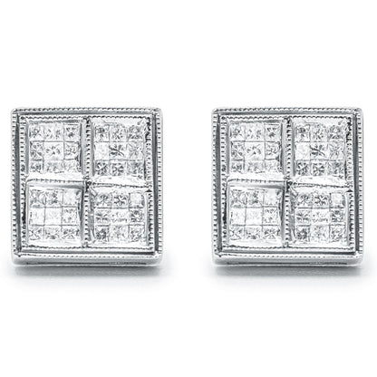 14K White Gold 1/2 Cttw Princess Diamond Composite Box Shape Milgrain Stud Earrings (H-I Color, SI1-SI2 Clarity) Bids.com