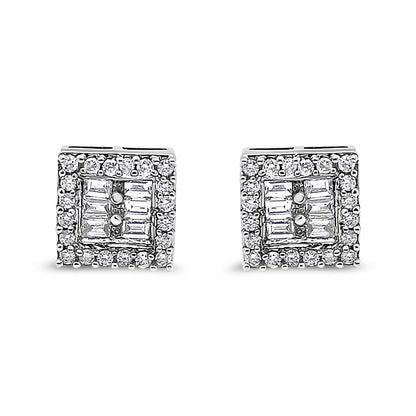 14K White Gold 1 cttw Round and Baguette Diamond Stud Earrings (H-I, SI1-SI2) Bids.com
