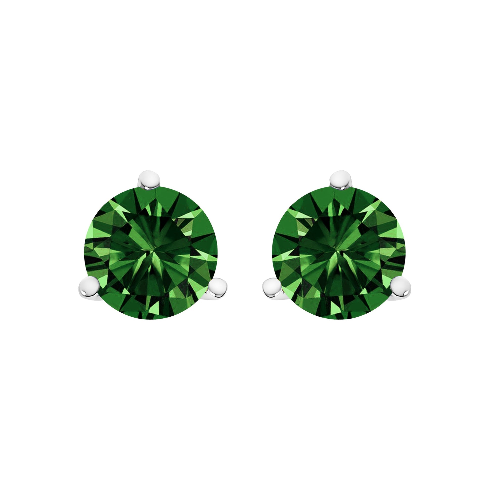 14K White Gold 1.0 Cttw 3-Prong Martini Set Lab Grown Green Diamond Solitaire Stud Earrings Bids.com