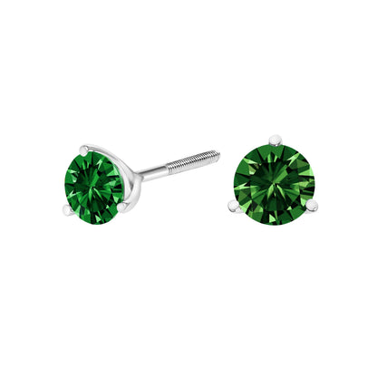 14K White Gold 1.0 Cttw 3-Prong Martini Set Lab Grown Green Diamond Solitaire Stud Earrings Bids.com