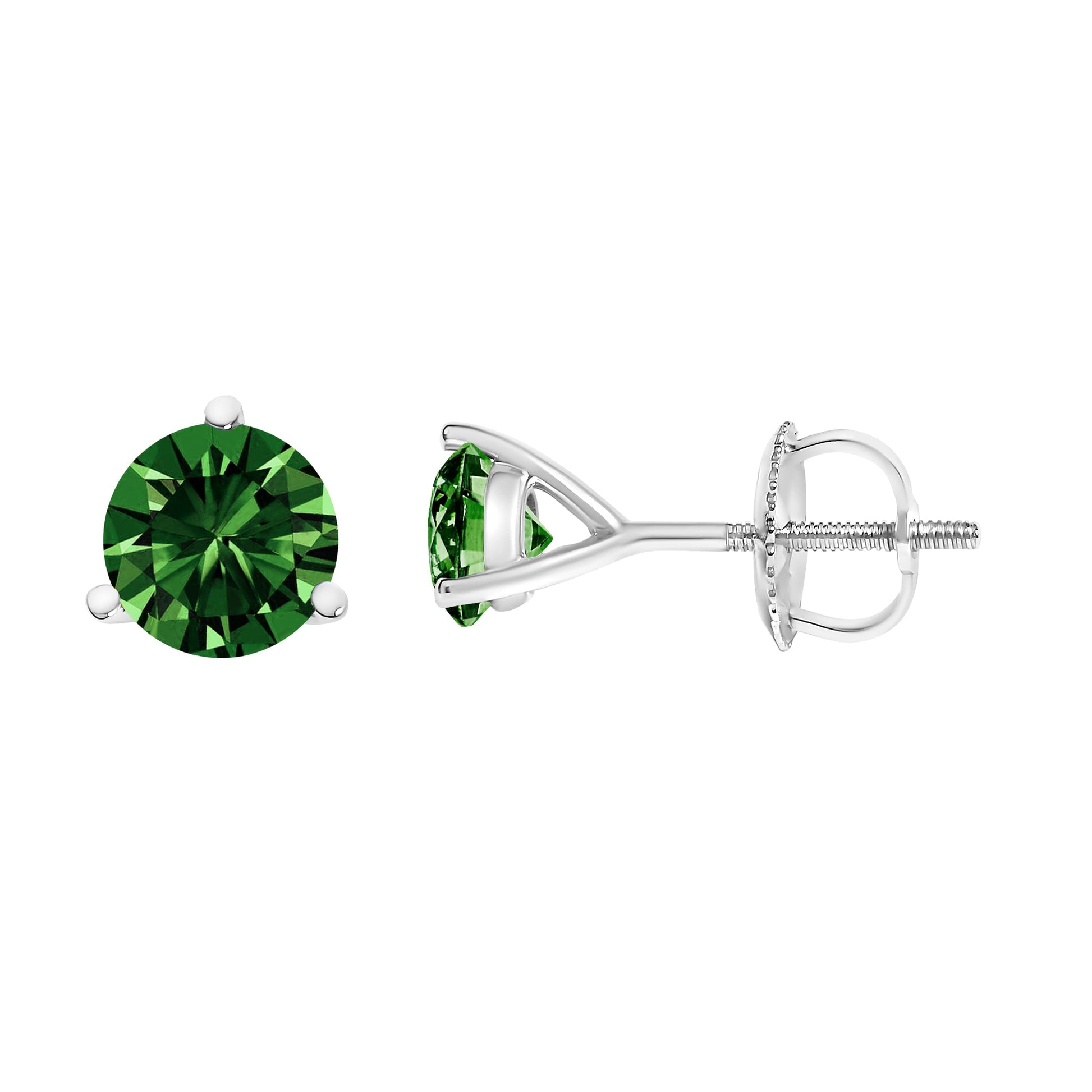 14K White Gold 1.0 Cttw 3-Prong Martini Set Lab Grown Green Diamond Solitaire Stud Earrings Bids.com